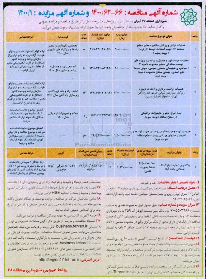 مناقصه،  مناقصه عملیات تراش و روکش مکانیزه معابر سطح منطقه ... 