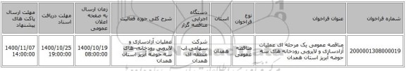 مناقصه عمومی یک مرحله ای عملیات آزادسازی و لایروبی  رودخانه های سه حوضه آبریز استان همدان