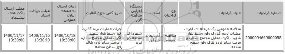 مناقصه عمومی یک مرحله ای اجرای عملیات نرده گذاری رفوژ وسط بلوار شهید باکری مقابل مجتمع ستاره و مرمت سایر نرده های رفوژ          سطح منطقه