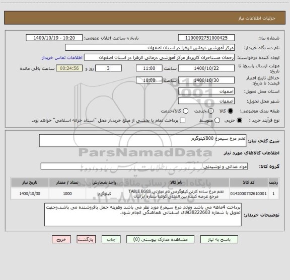 استعلام تخم مرغ سیمرغ 800کیلوگرم