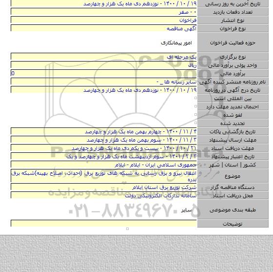 انتقال نیرو و برق رسانی به شبکه های توزیع برق (احداث، اصلاح بهینه)شبکه برق بدره