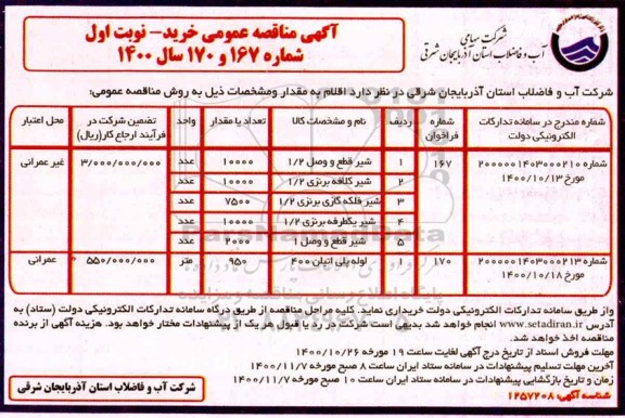 مناقصه، مناقصه خرید شیر قطع و وصل ... 