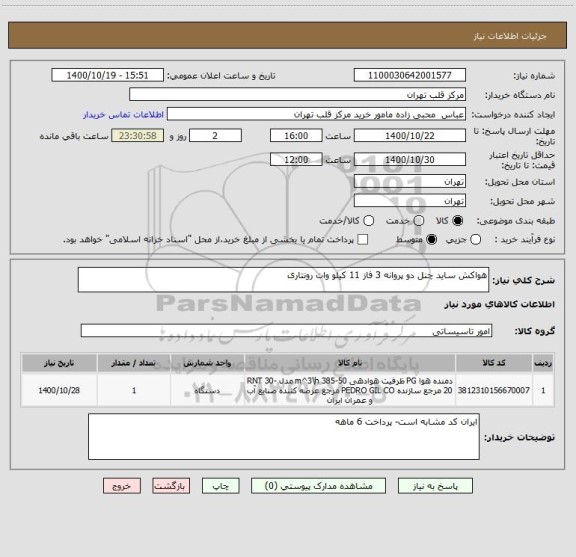 استعلام هواکش ساید چنل دو پروانه 3 فاز 11 کیلو وات رونتاری