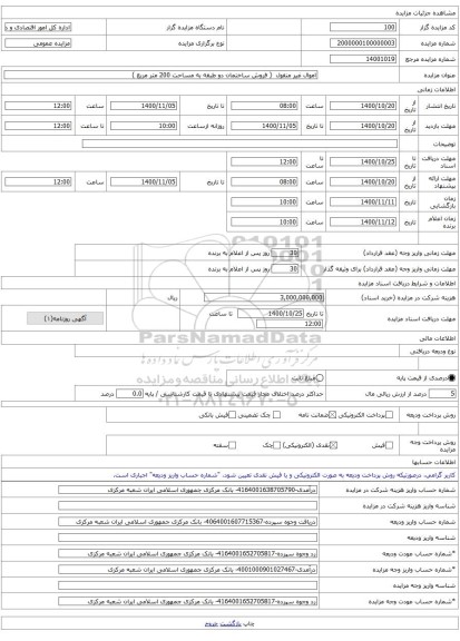 اموال غیر منقول  ( فروش ساختمان دو طبقه به مساحت 200 متر مربع )