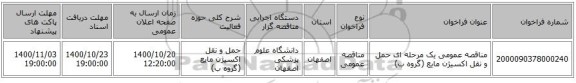 مناقصه عمومی یک مرحله ای حمل و نقل اکسیژن مایع (گروه ب)