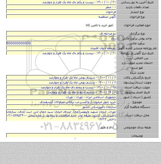 خرید چهل میلیون دُز واکسن تب برفکی تتراوالان گوسفندی