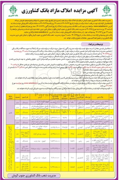 مزایده، مزایده فروش املاک مازاد