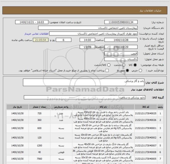 استعلام باند و گاز پزشکی 