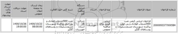 فراخوان ارزیابی کیفی نصب 500انشعاب فولادی و پی اتیلن پراکنده شهرستان مسجدسلیمان و روستاهای گلگیر