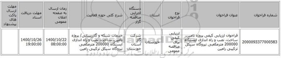 فراخوان ارزیابی کیفی پروژه تامین، ساخت، نصب و راه اندازی ایستگاه 200000 مترمکعبی نیروگاه سیکل ترکیبی رامین