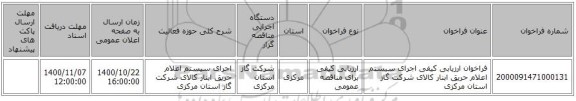 فراخوان ارزیابی کیفی اجرای سیستم اعلام حریق ابنار کالای شرکت گاز استان مرکزی