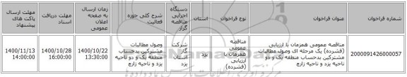 مناقصه عمومی همزمان با ارزیابی (فشرده) یک مرحله ای وصول مطالبات مشترکین بدحساب منطقه یک و دو ناحیه یزد و ناحیه زارچ