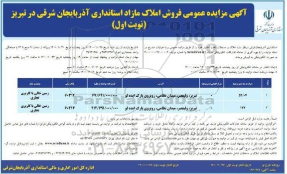 مزایده مزایده فروش املاک مازاد نوبت اول 