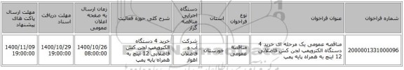 مناقصه عمومی یک مرحله ای خرید 4 دستگاه الکتروپمپ لجن کش فاضلابی 12 اینچ به همراه پایه پمپ