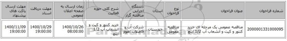 مناقصه عمومی یک مرحله ای خرید کنتور و کیت و انشعاب آب 1/2 اینچ