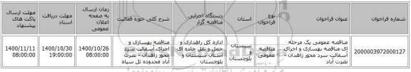 مناقصه عمومی یک مرحله ای مناقصه بهسازی و اجرای آسفالت سرد محور زاهدان - نصرت آباد