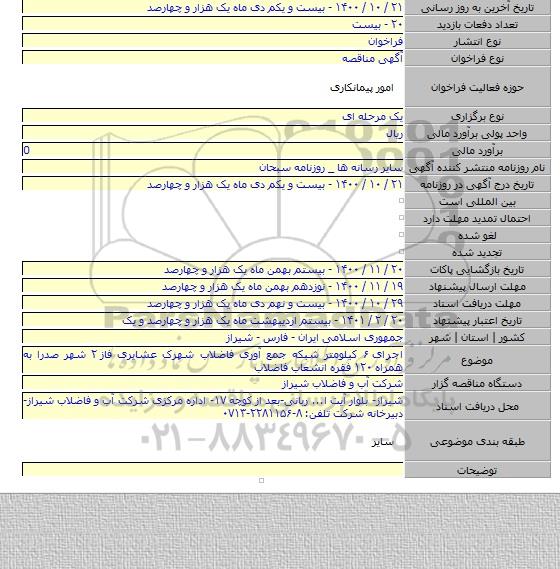 اجرای ۶ کیلومتر شبکه جمع آوری فاضلاب شهرک عشایری فاز ۲ شهر صدرا به همراه ۱۲۰ فقره انشعاب فاضلاب