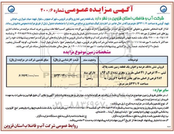 مزایده بهره برداری از مرکز معاینه فنی خودرو