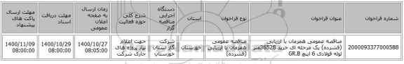 مناقصه عمومی همزمان با ارزیابی (فشرده) یک مرحله ای خرید 36528متر لوله فولادی 6 اینچ GR.B