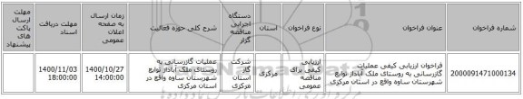 فراخوان ارزیابی کیفی  عملیات گازرسانی به روستای ملک آباداز توابع شهرستان ساوه واقع در استان مرکزی