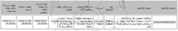 مناقصه عمومی یک مرحله ای  احداث سپتیک جمع آوری آبهای سطحی ضلع غربی و شرقی میدان فجر