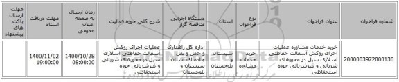 خرید خدمات مشاوره عملیات اجرای روکش آسفالت حفاظتی اسلاری سیل در محورهای شریانی و غیرشریانی حوزه استحفاظی