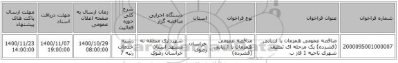 مناقصه عمومی همزمان با ارزیابی (فشرده) یک مرحله ای تنظیف شهری ناحیه 1 فاز ب