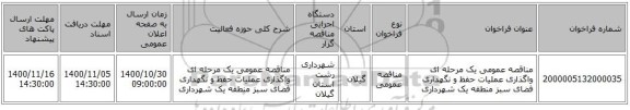 مناقصه عمومی یک مرحله ای واگذاری عملیات حفظ و نگهداری فضای سبز منطقه یک شهرداری 