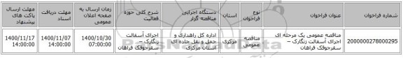 مناقصه عمومی یک مرحله ای اجرای آسفالت زنگارک – سقرجوقک فراهان