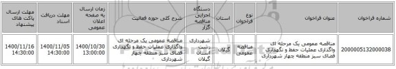 مناقصه عمومی یک مرحله ای واگذاری عملیات حفظ و نگهداری فضای سبز منطقه چهار شهرداری 