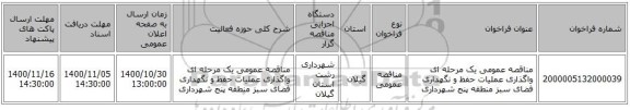 مناقصه عمومی یک مرحله ای واگذاری عملیات حفظ و نگهداری فضای سبز منطقه پنج شهرداری