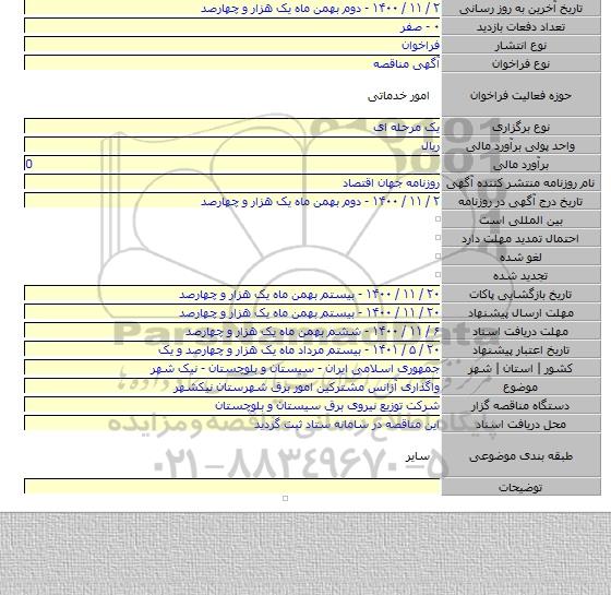 واگذاری آزانس مشترکین امور برق شهرستان نیکشهر