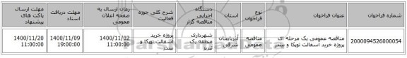 مناقصه عمومی یک مرحله ای پروژه خرید آسفالت توپکا و بیندر 