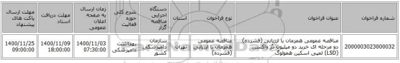 مناقصه عمومی همزمان با ارزیابی (فشرده) دو مرحله ای خرید دو میلیون دُز واکسن (LSD) لمپی اسکین همولوگ