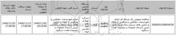 مناقصه عمومی یک مرحله ای انجام امورخدمات حفاظتی و مراقبتی از اموال و دارایی های شرکت زغال سنگ البرز غربی (درحال تصفیه) در محدوده معدن سنگرود