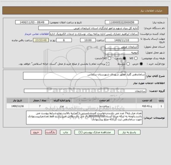 استعلام ساماندهی گلزار مطهر شهدای شهرستان سلماس