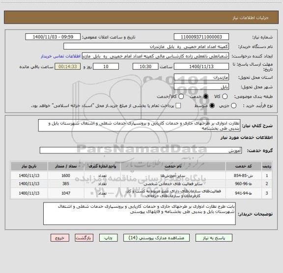 استعلام نظارت ادواری بر طرحهای جاری و خدمات کاریابی و برونسپاری خدمات شغلی و اشتغال شهرستان بابل و بندپی طی بخشنامه 