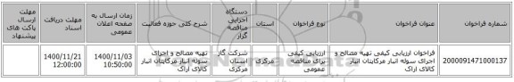 فراخوان ارزیابی کیفی تهیه مصالح و اجرای سوله انبار مرکاپتان انبار کالای اراک