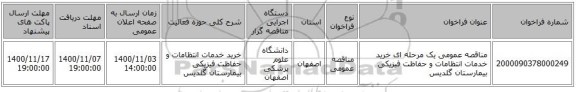 مناقصه عمومی یک مرحله ای خرید خدمات انتظامات و حفاظت فیزیکی بیمارستان گلدیس