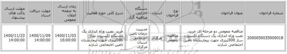 مناقصه عمومی دو مرحله ای خرید، نصب وراه اندازی یک دستگاه اکسیژن ساز 300لیتری جهت بیمارستان تامین اجتماعی شازند 