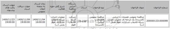 مناقصه عمومی همزمان با ارزیابی (فشرده) یک مرحله ای عملیات احداث شبکه فاضلاب لشکرآباد اهواز بخش (ب)