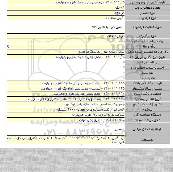 خرید انواع کلید مینیاتوری  به تعداد ۳۰۰۰۰ دستگاه