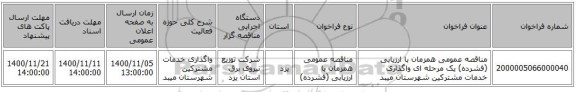 مناقصه عمومی همزمان با ارزیابی (فشرده) یک مرحله ای واگذاری خدمات مشترکین شهرستان میبد