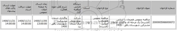 مناقصه عمومی همزمان با ارزیابی (فشرده) یک مرحله ای واگذاری خدمات مشترکین شهرستان بافق - 1400