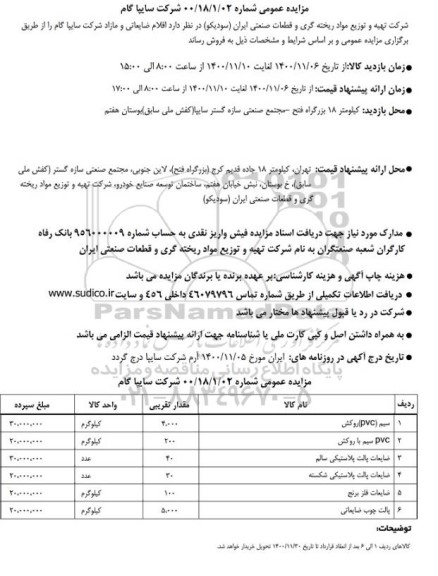 مزایده اقلام ضایعاتی و مازاد 