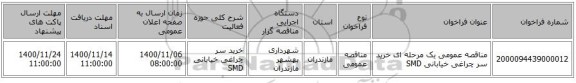 مناقصه عمومی یک مرحله ای خرید سر چراغی خیابانی SMD