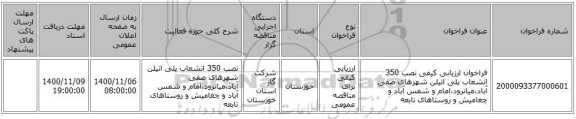 فراخوان ارزیابی کیفی نصب 350 انشعاب پلی اتیلن شهرهای صفی آباد،میانرود،امام و شمس آباد و چغامیش و روستاهای تابعه