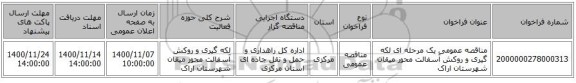 مناقصه عمومی یک مرحله ای لکه گیری  و روکش آسفالت محور میقان شهرستان اراک