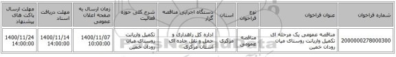 مناقصه عمومی یک مرحله ای تکمیل واریانت روستای میان رودان خمین