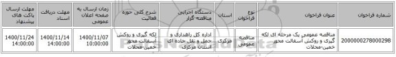 مناقصه عمومی یک مرحله ای لکه گیری و روکش آسفالت محور خمین-محلات 